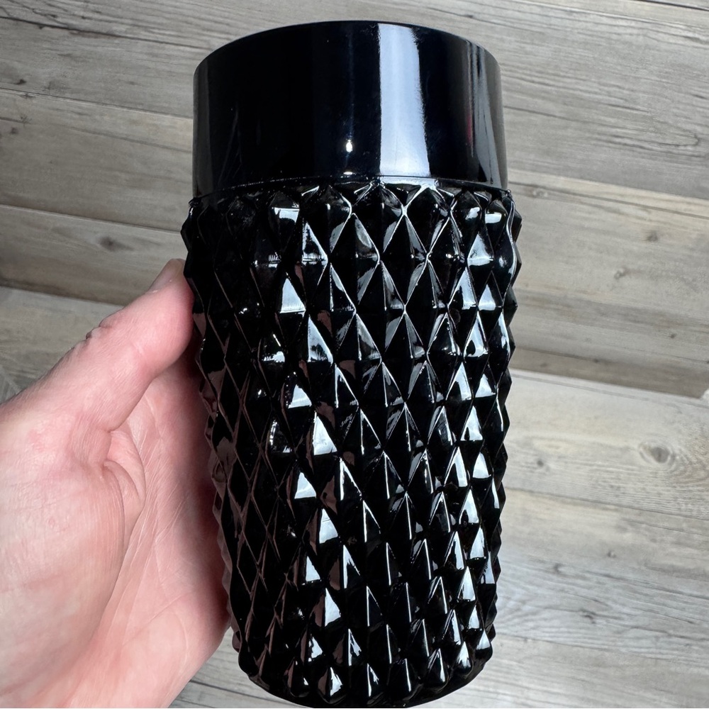 Vtg Indiana Glass Cameo Black Tiara Diamond Point Glass Tumbler 6'h × 3"w